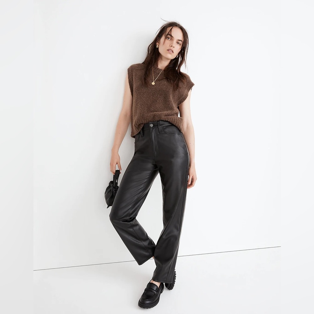 Madewell Perfect Vintage Straight Faux Leather Pants Black Size 31‎